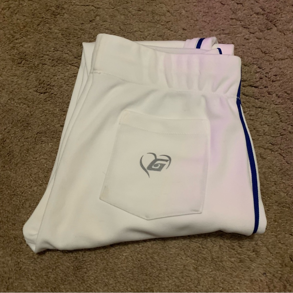 White Softball Pants with Blue Pinstripe